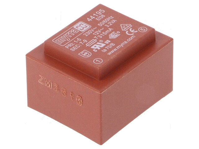 Transformator: ingegoten; 3,2VA; 230VAC; 12V; 267mA; PCB Transformator: ingegoten; 3,2VA; 230VAC; 12V; 267mA; PCB